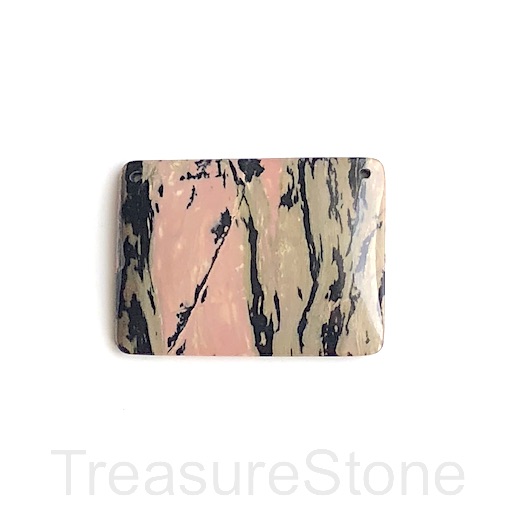 Pendant, rhodonite. 37x50mm rectangle, two hole on top. each